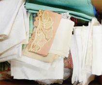 Quantity of damask table napkins, hand towels, table linen, etc (1 box)