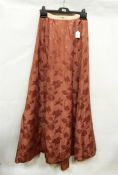 Victorian black satin skirt, a Victorian velvet skirt and a rust coloured satin skirt printed with