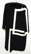 Vintage Jaeger black crepe dress, white block mond
