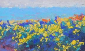 J. Casell Pastel study Beach scene and flowers under a blue sky, signed lower left, 31.5cm x 21cm (