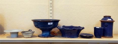 Quantity of studio pottery items to include a pedestal bowl, a Burleighware bowl, Welsh trinket