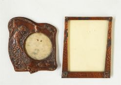 Art Nouveau copper mounted photograph frame depicting lady and windmill and another rectangular
