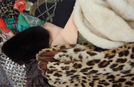 Quantity of vintage scarves, a fox fur stole made by J Marks & Sons Ltd, Birmingham, a pair of