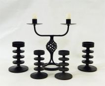 Two pairs of Robert Welch Hobert cast iron candlesticks, circa 1962 design and a later