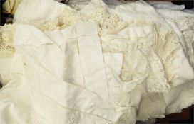 Quantity of assorted table linen, cut and drawn thread, crocheted, etc (1 box)