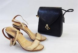 Bric's blue and tan leather holdall, a basket, a vintage black leather snakeskin bag with flap