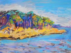 J Casell (20th century)  Pastel drawing Island seascape scene, signed and dated '89 lower right,