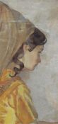 Early 20th century French school Watercolour Head portrait of a young girl at side angle 