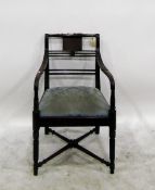 Carver's inlaid mahogany framed open armchair with horizontal splats and turned cross-stretchers