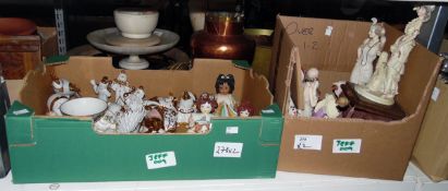 Large collection of white and gilt ceramic clowns, birds, frogs, etc set with Swarovski stones,