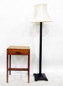 Oak hall side table fitted in a drawer to frieze together with an oak lamp standard with shade