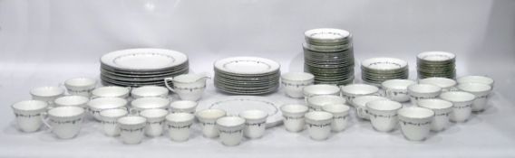 Royal Worcester china part dinner service, mainly for 11, 'Silver Chantilly' pattern to include soup