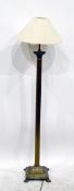 Late Victorian brass corinthian column lamp standard with stepped square base and claw feet