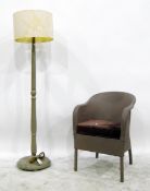 Turned and painted lamp standard with circular platform base and an art fibre tub-shaped bedroom