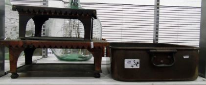 Large metal container and two brass warming trivets (3)