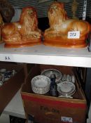 Quantity of Wedgwood 'Mist Rose' pattern china, other items and a pair of pottery lions