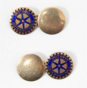 Pair of 9ct gold and enamel cufflinks 'Internation
