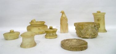 Quantity of alabaster jars, ashtray, pestle and mo