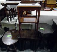 Dark stained oak octagonal gypsy table, a nest of
