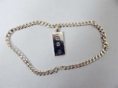 Silver flattened curb link chain-pattern necklace,
