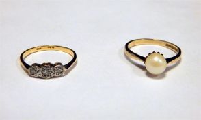 9ct gold and cultured pearl ring and a 18ct gold a