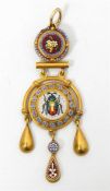 Gold(?) micro-mosaic drop pendant depicting vine a