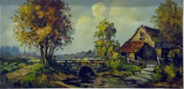 H Brant(?)  Oil on canvas  Rural scene, cottage to