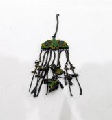 Enamel inlaid white metal chatelaine in the patter