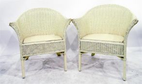 Five cream painted Lloyd Loom style tub shaped bas