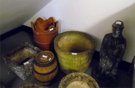 Reconstituted stone garden ornament as a bucket, a