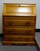 Modern pine bureau with fitted interior, three lon