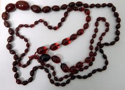 Graduated string of cornelian and other beads, red