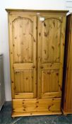 Modern pine wardrobe, the pair of fielded panel do