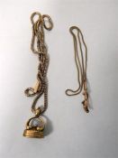 9ct gold chain necklace, 10g, a fob pendant and an
