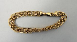 9K gold loop and bar-pattern modern bracelet, 8.2g