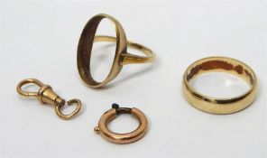 9ct gold wedding band, plain and a 14K gold ring (