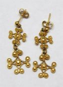 Pair of 9ct gold drop earrings and a pair of silve