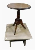 Circular pine tripod table on turned column and sh