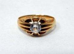 18ct gold ring set single white stone, approx 5g