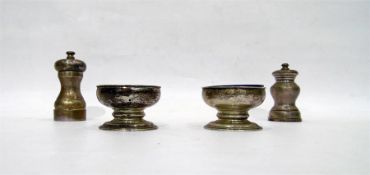 Pair of silver open salts with blue glass liners,