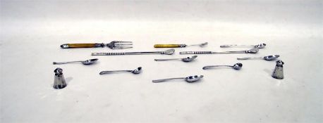 Pair of silver tea infusers, four Georgian teaspoo