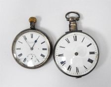 Silver pocket watch (marks worn) with Roman numera