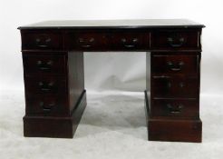 Reproduction mahogany kneehole desk having tooled