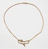 Van Peterson 9ct gold and diamond necklace, scroll