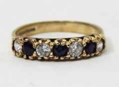 9ct gold, blue and white stone half-eternity ring