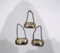 Three silver decanter labels, Sherry, Whisky and P
