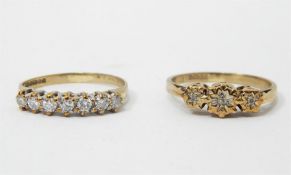 9ct gold ring set with seven small diamonds and a