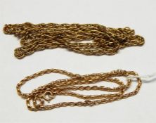 Gold chain necklace (unmarked), 15.6g and another