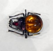 Antique silver and stone set beetle brooch with orange, purple and pink stones ( some damage)