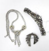 Two diamante brooches and a diamante necklace (3)
